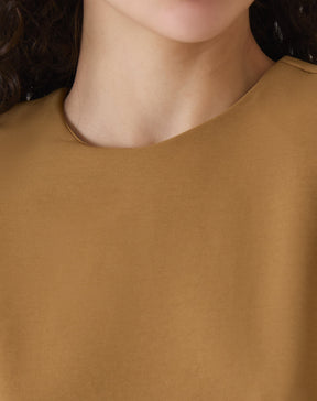 BLUSA CROP MANGA CURTA - MARROM