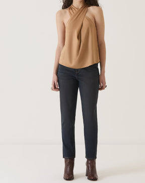 BLUSA DECOTE TRANSPASSADO DE VISCOSE - BEGE