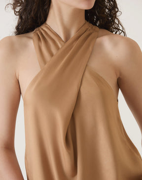 BLUSA DECOTE TRANSPASSADO DE VISCOSE - BEGE