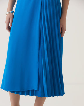 SAIA COM PREGAS DE ALFAIATARIA - AZUL