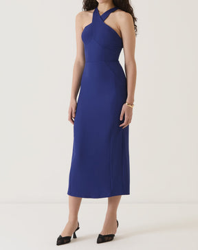 VESTIDO ALÇAS TRANSPASSADAS DE ALFAIATARIA - AZUL