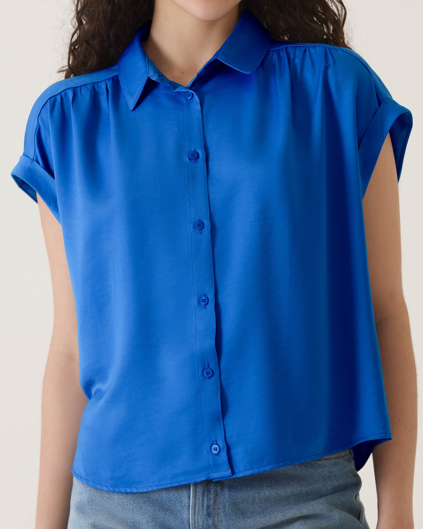 CAMISA MANGA CURTA DE CETIM - AZUL