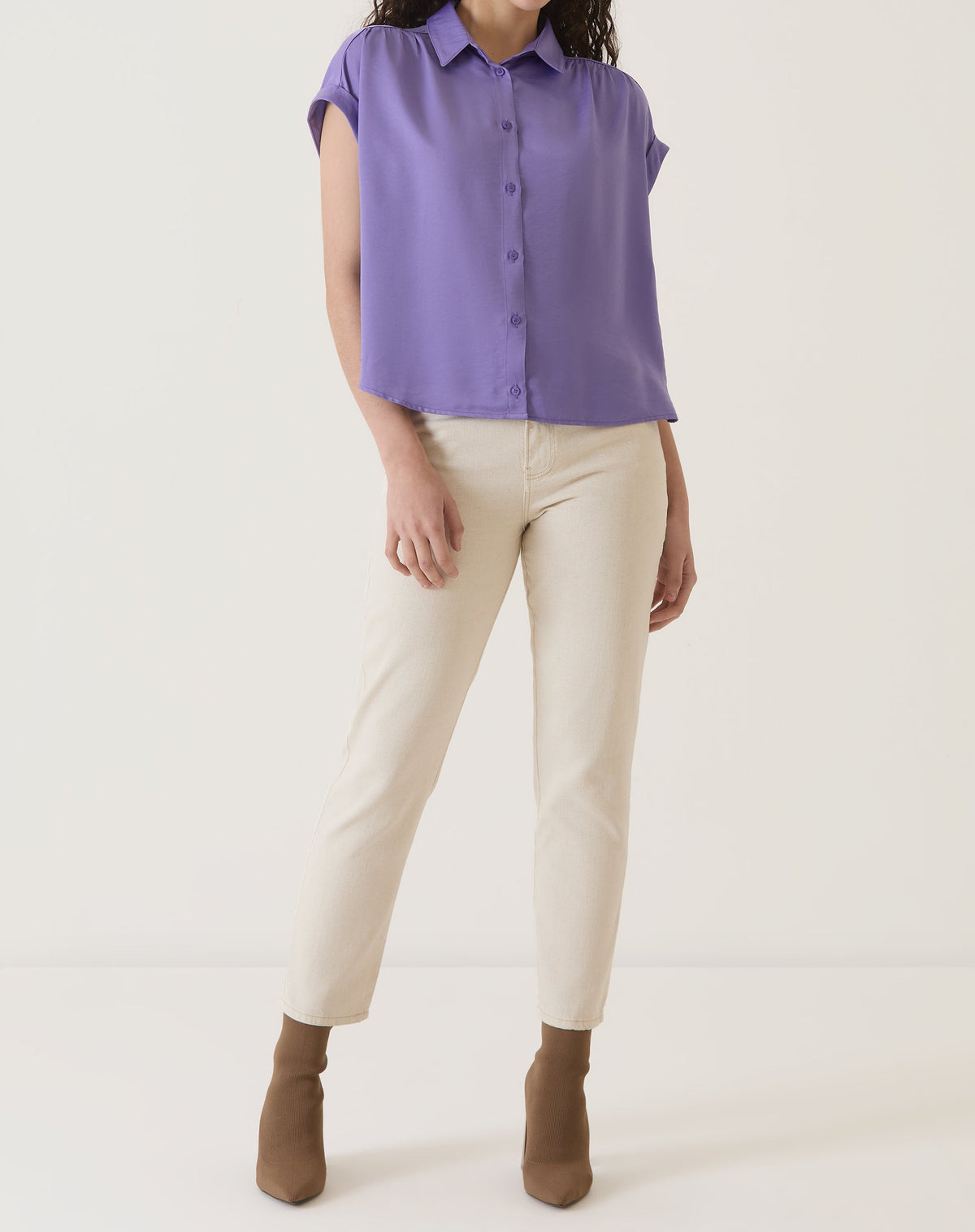 CAMISA MANGA CURTA DE CETIM - ROXO