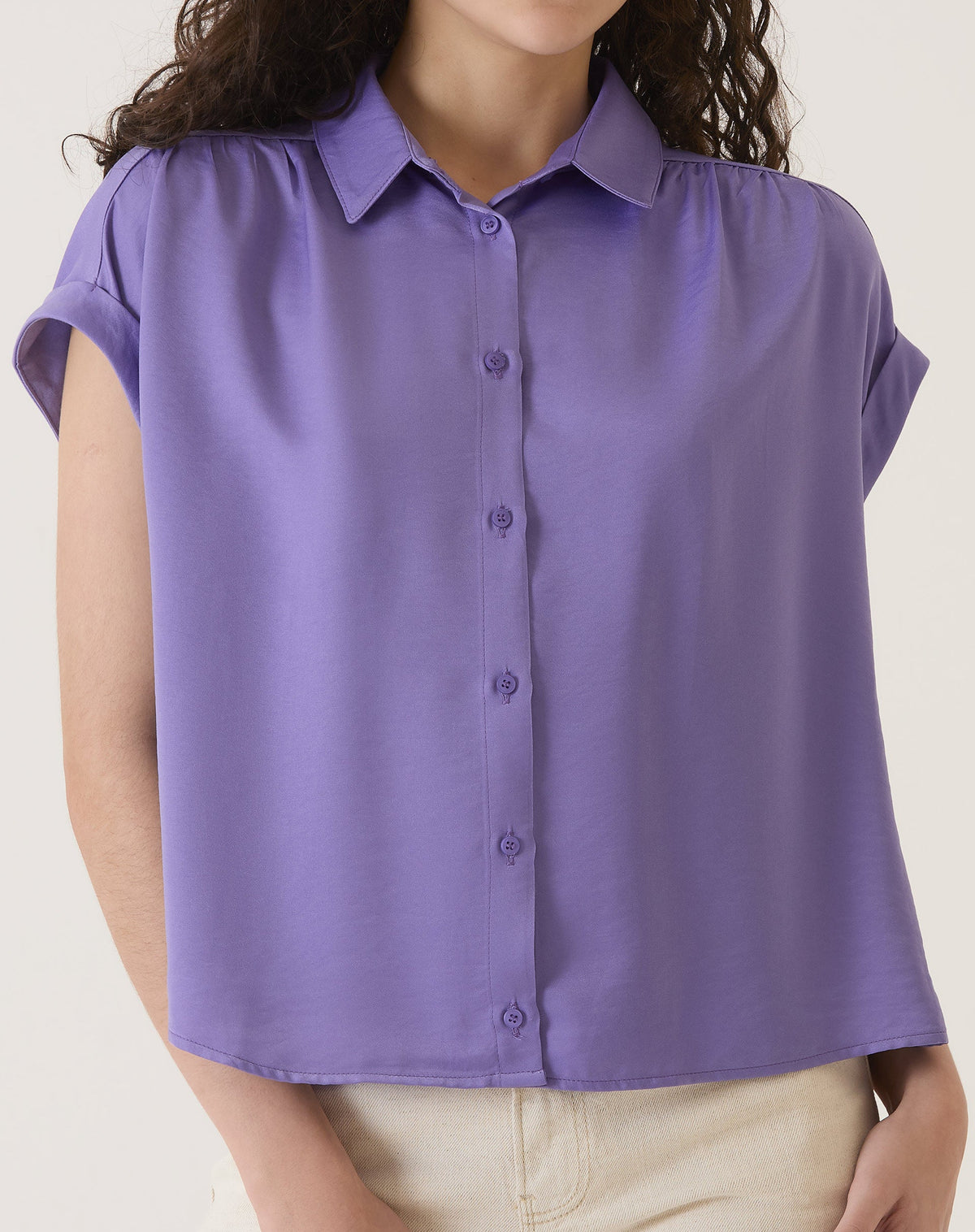 CAMISA MANGA CURTA DE CETIM - ROXO