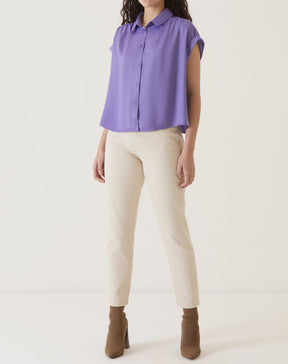 CAMISA MANGA CURTA DE CETIM - ROXO