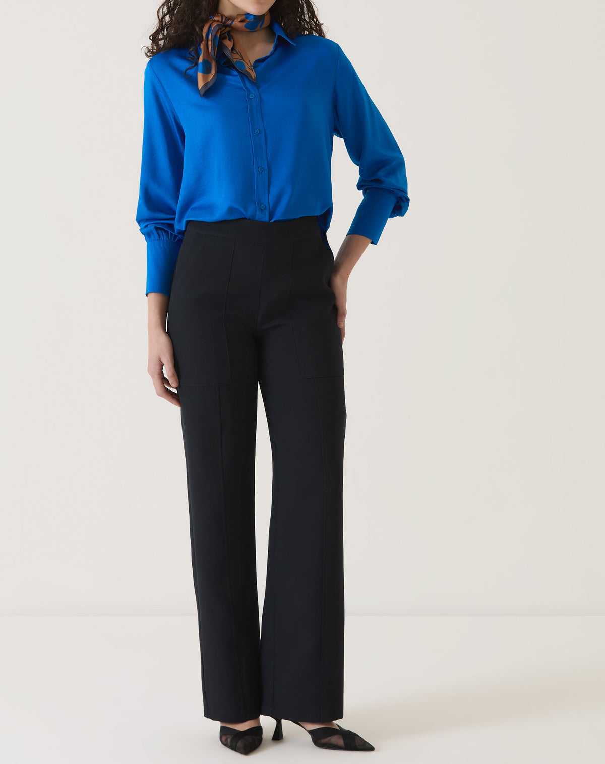 CAMISA MANGA LONGA DE CETIM - AZUL