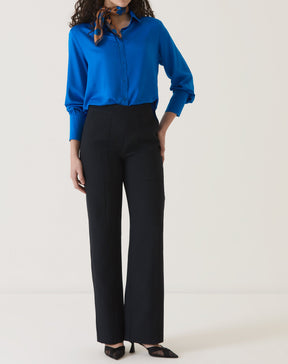 CAMISA MANGA LONGA DE CETIM - AZUL