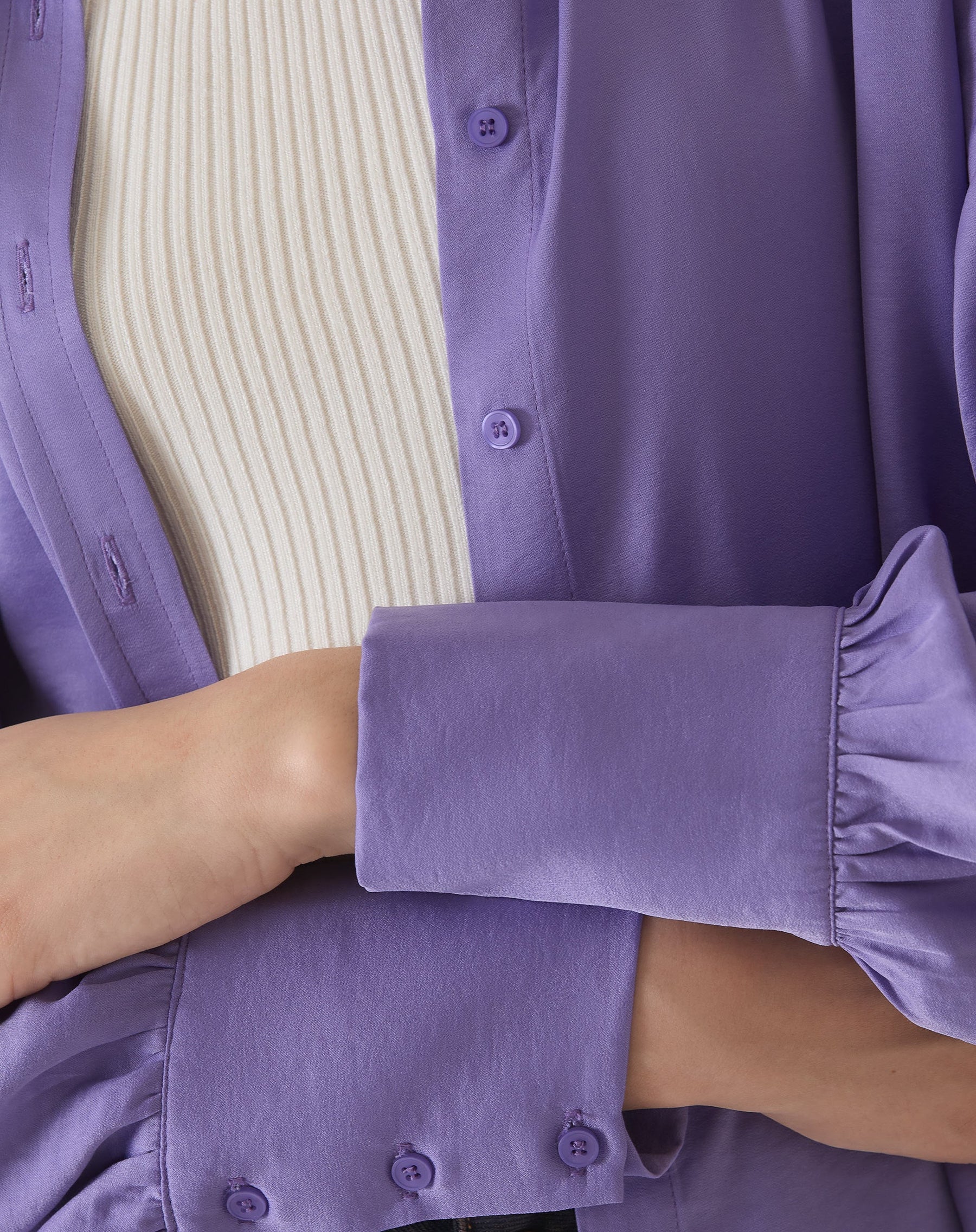 CAMISA MANGA LONGA DE CETIM - ROXO