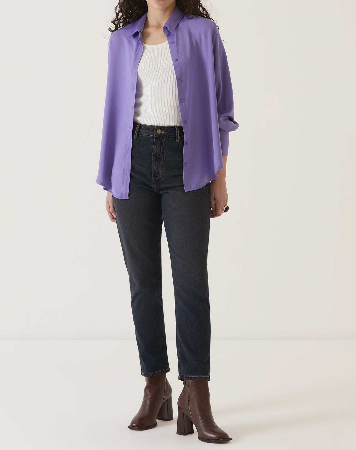 CAMISA MANGA LONGA DE CETIM - ROXO