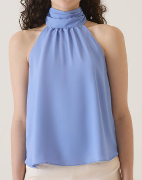 BLUSA DECOTE HALTER DE CREPE - AZUL