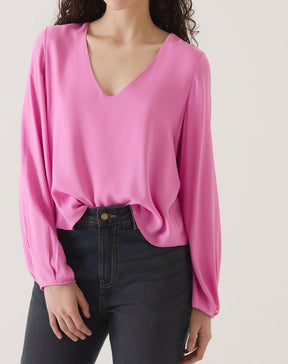 BLUSA MANGA LONGA DECOTE V - ROSA