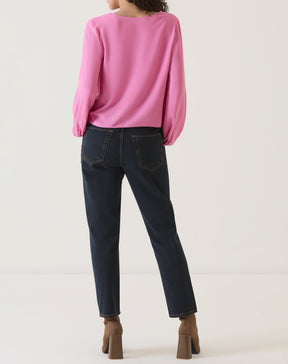 BLUSA MANGA LONGA DECOTE V - ROSA