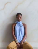 BLUSA DECOTE HALTER DE CREPE - AZUL