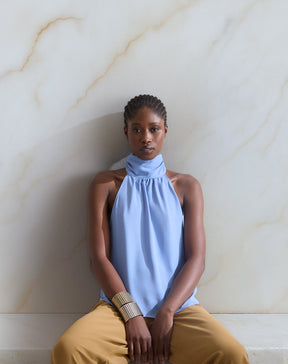 BLUSA DECOTE HALTER DE CREPE - AZUL